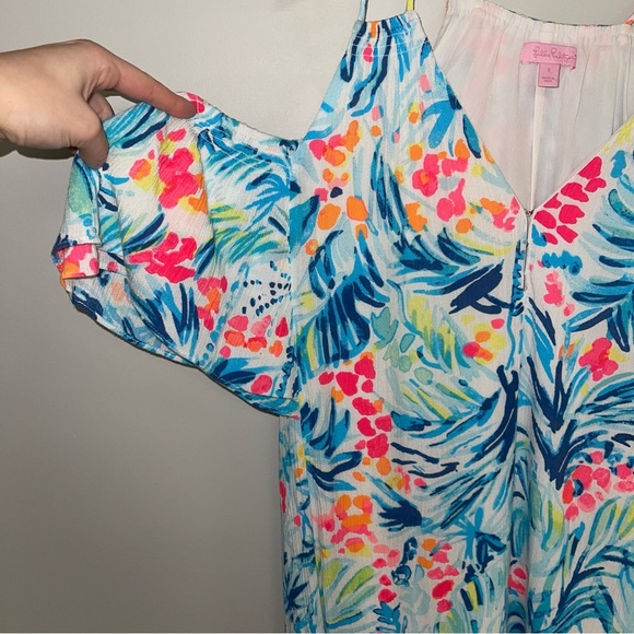 Lilly Pulitzer Bellamie Dress Women’s Size Small Blue Floral Cold Shoulder Swing - Picture 6 of 16